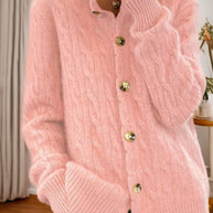 Damen Kaschmir Strickjacke mit Knopfverschluss und strukturiertem Zopfmuster WW