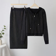 Damen Strick-Set mit Kapuze und schmalem Rock WW