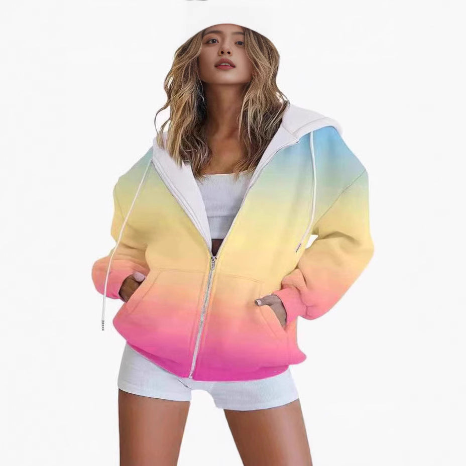 Damen oversized Kapuzenjacke mit Farbverlauf und praktischen Taschen W&W Mode