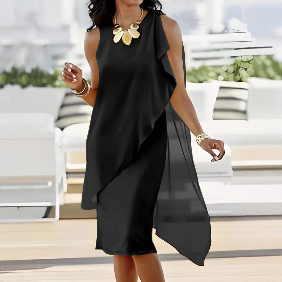 Damen asymmetrisches Chiffonkleid mit raffiniertem Rüschendetail WW