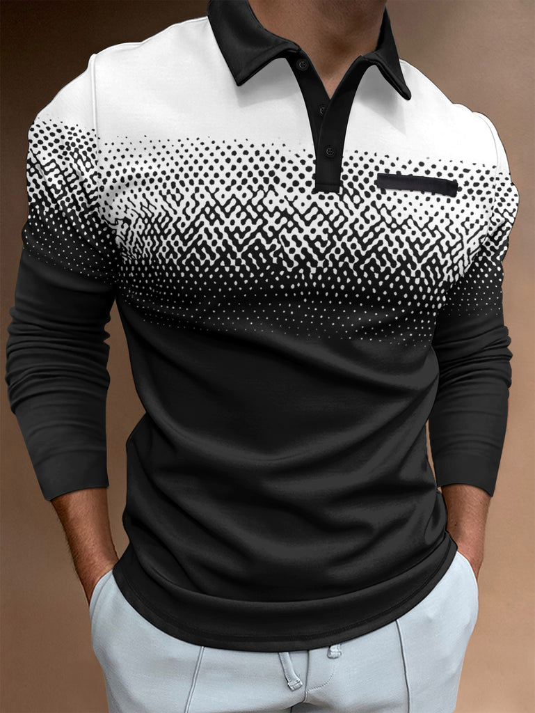 Herren Langarm Poloshirt mit modernem Grafikdesign und elastischen Eigenschaften WW
