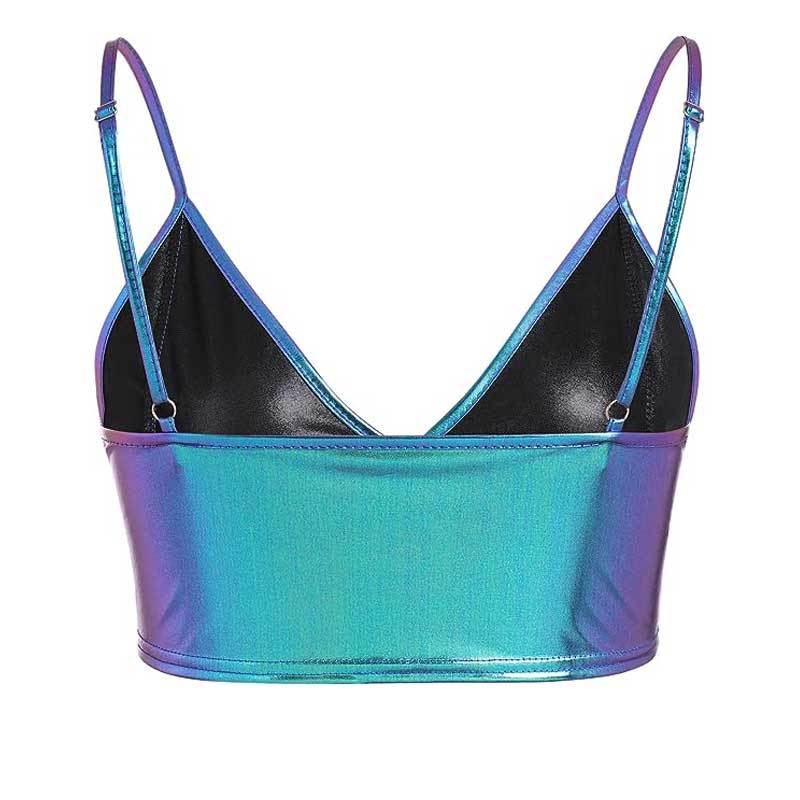 Damen Crop-Top mit glänzender Metalloptik und verstellbaren Trägern W&W Mode