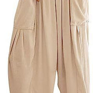 Damen bequeme Palazzo-Hose mit elastischem Bündchen und seitlichen Taschen WW