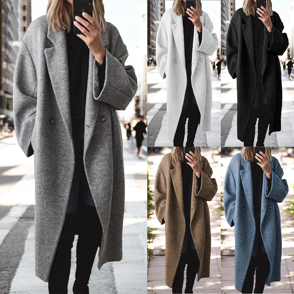 Damen Oversized Wollmantel mit eleganter Schnittführung und dezenten Druckknöpfen WW