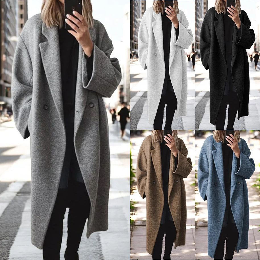 Damen Oversized Wollmantel mit eleganter Schnittführung und dezenten Druckknöpfen WW