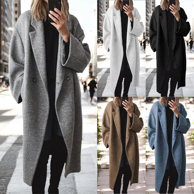 Damen Oversized Wollmantel mit eleganter Schnittführung und dezenten Druckknöpfen WW