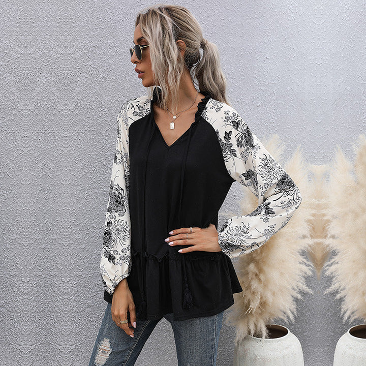 Damen Kapuzenpullover mit floralem Design und peplum Schnitt W&W Mode