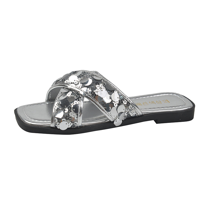 Femme Dekorative Pailletten Rutschen Sandalen WW