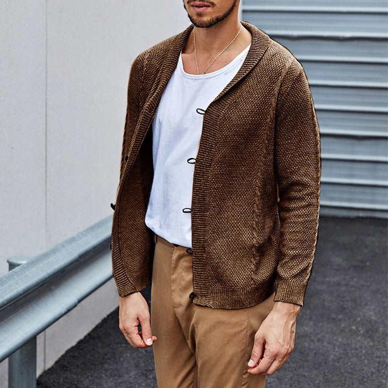 Herren kuschelige Strickjacke mit Schalkragen und praktischen Knöpfen WW