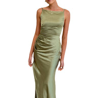 Damen Maxikleid mit elegantem Satin-Finish und hoch geschnittenem Schlitz WW