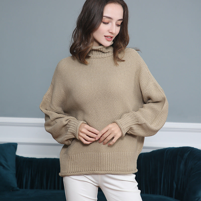 Damen modischer Pullover mit hohem Kragen und strukturierter Textur WW