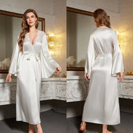 Damen Satin Kimono-Robe mit eleganten Spitzenverzierungen und weitem Schnitt WW