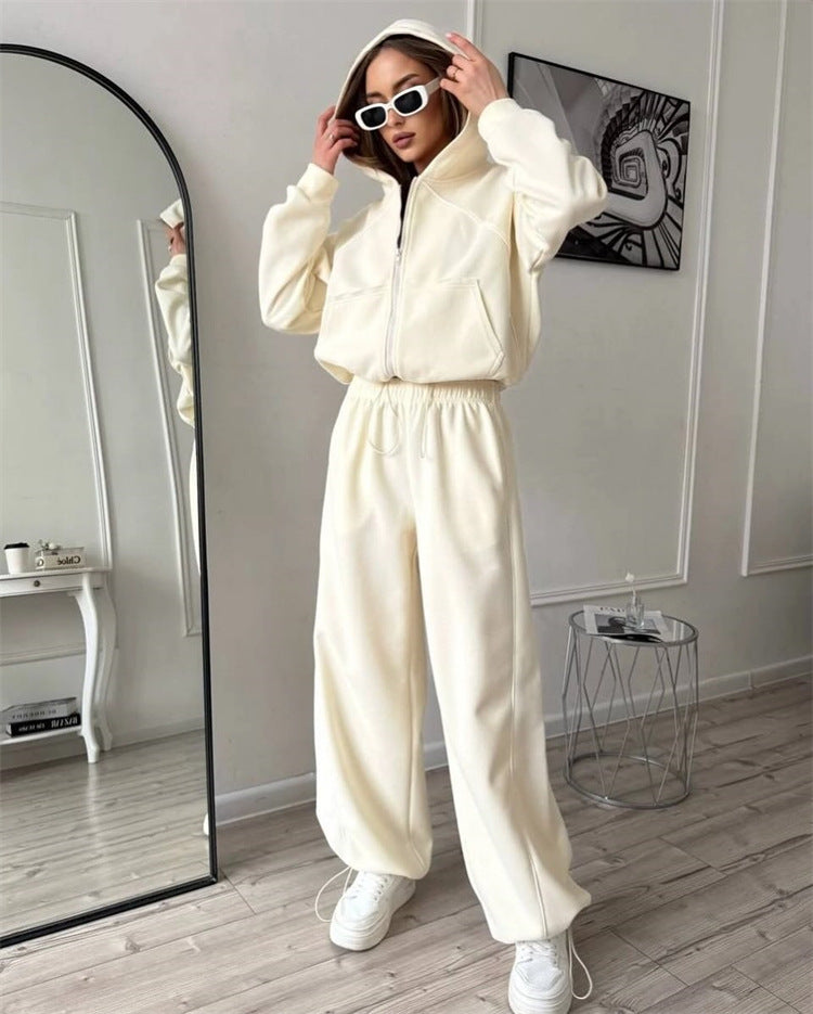 Damen sportliches Freizeitjacken- und Hosen-Set mit trendy Schnitt und elastischem Bund WW