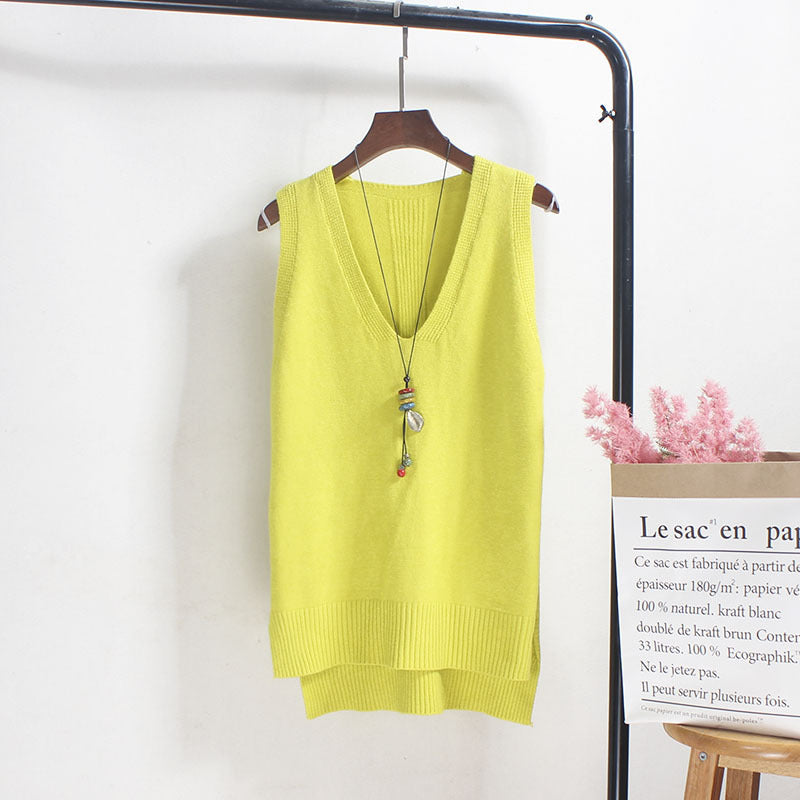 Damen Ärmelloses Stricktop mit V-Ausschnitt und Feinstrickstruktur WW