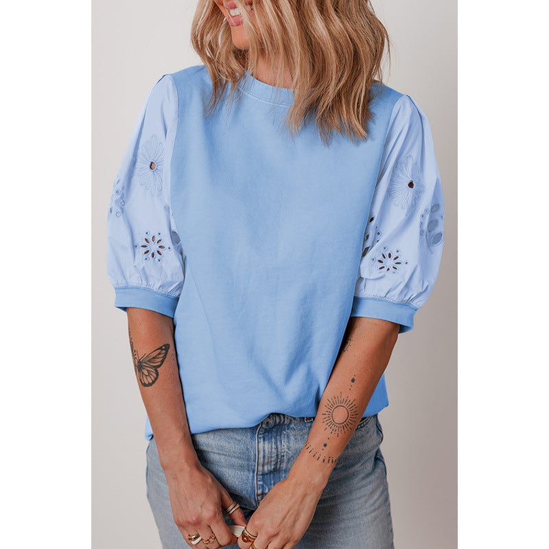 Damen T-Shirt mit puffärmeligen Designs und bestickten Akzenten WW