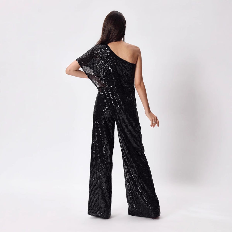 Damen Einseitiger Pailletten Jumpsuit mit weiter Hose WW