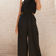 Damen Eleganter Jumpsuit mit hohem Kragen und Cut-Out-Details WW