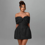 Damen Off-Shoulder Cocktailkleid mit elegantem Blumenmuster und aufwendiger Rüschenverzierung W&W
