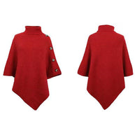 Damen Strick-Poncho mit steigendem Kragen und dekorativen Knopfdetails WW