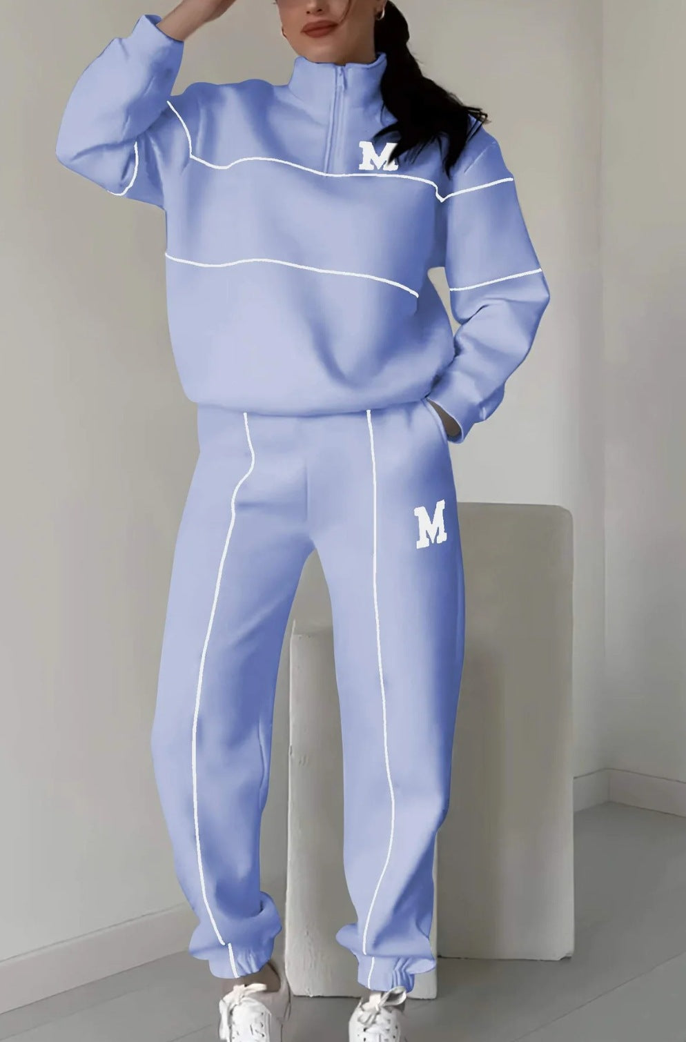 Damen sportliches Fleece-Anzugset mit Stehkragen und praktischen Taschen WW