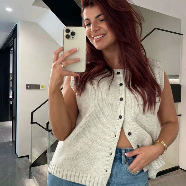 Damen Strickweste mit Knopfleiste und modernem Schnitt WW