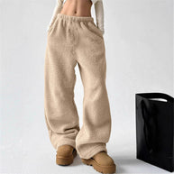 Damen bequeme Fleece-Hose mit weitem Schnitt und elastischem Bund WW