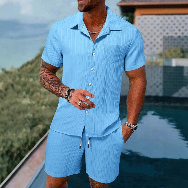 Herren Kurzarm Hemd und Shorts Set mit strukturiertem Design WW