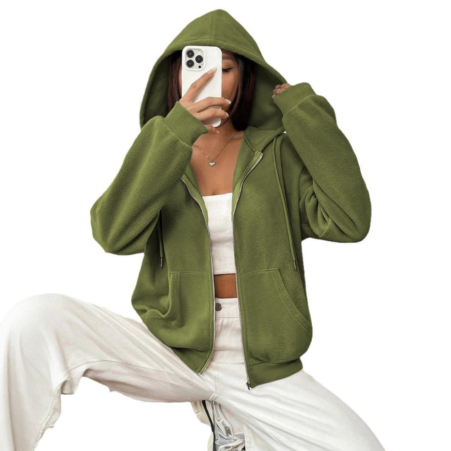 Damen Fleecejacke mit kapuze und praktischen Taschen WW