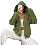 Damen Fleecejacke mit kapuze und praktischen Taschen WW