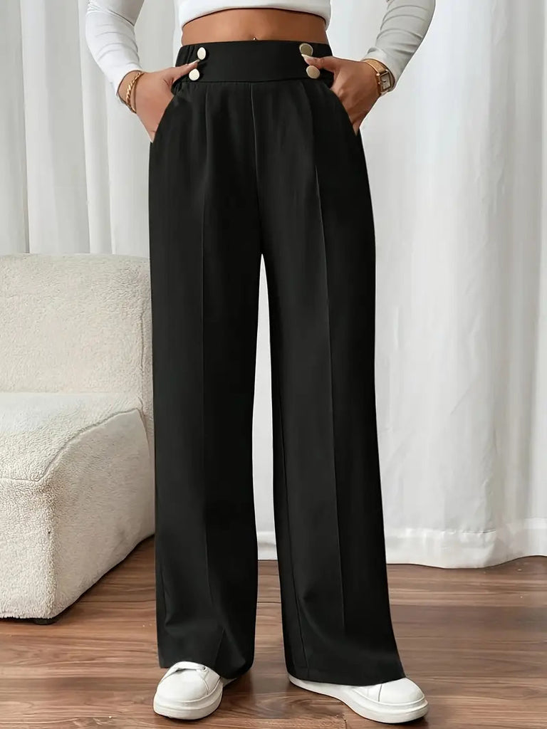 Damen Weite Hose mit dekorativen Knöpfen WW