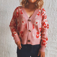 Damen Strickjacke mit floralen Mustern und dekorativen Knöpfen WW