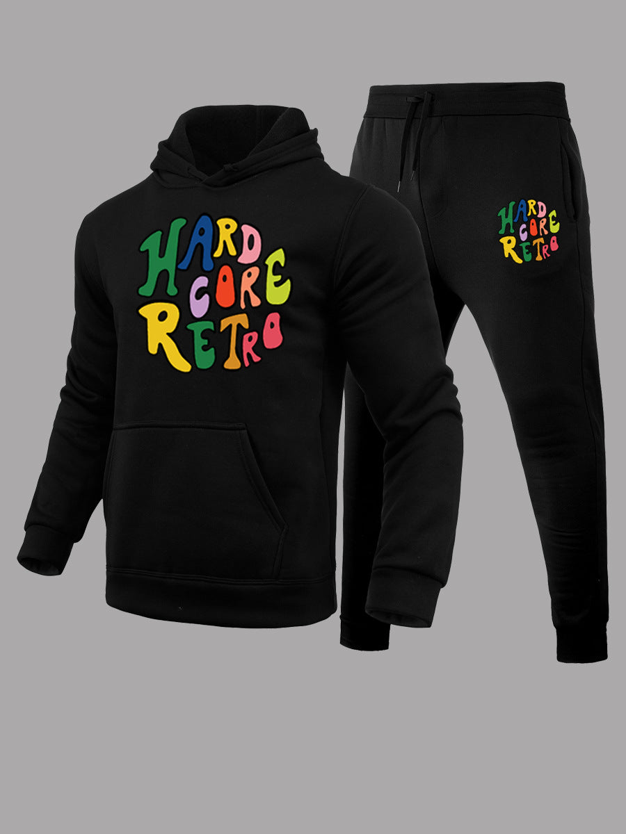 Damen sportliches Hoodie- und Jogginghose-Set mit auffälligem Retro-Design WW