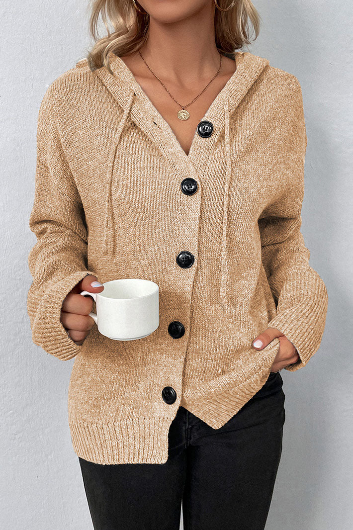WW Kapuzen einreihiger Kordelzug Strickcardigan