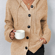 WW Kapuzen einreihiger Kordelzug Strickcardigan
