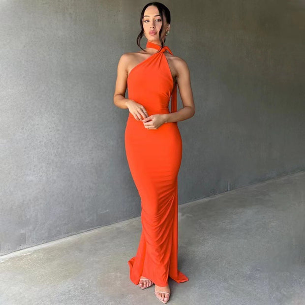 Damen Abendkleid im asymmetrischen Schnitt mit elegantem Schlitz und fließendem Stoff WW