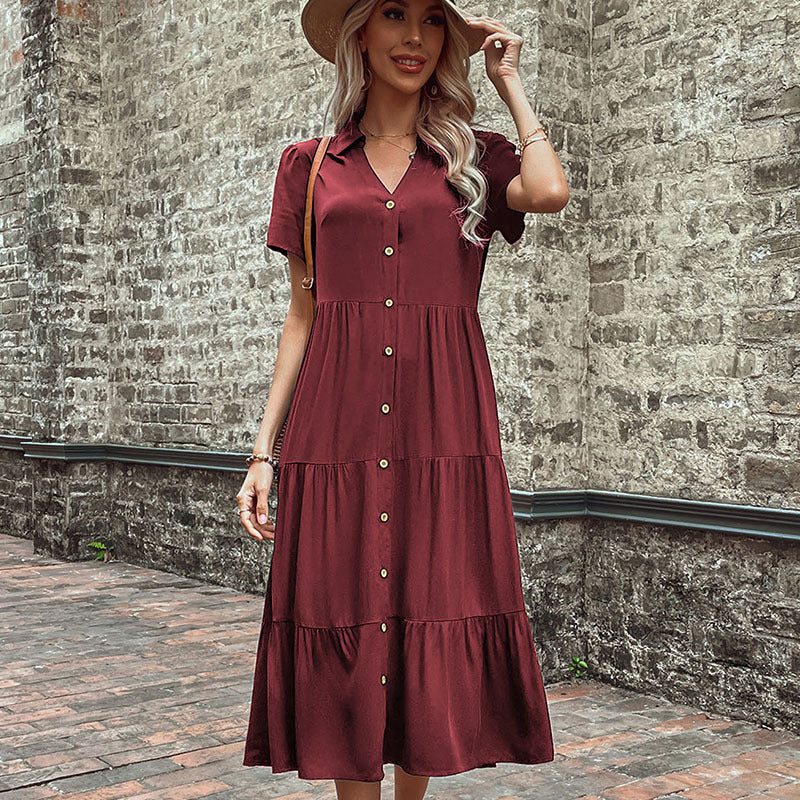 Damen Midi-Wickelkleid mit Knopfleiste und verspielten Rüschen WW