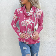 Damen Kapuzenpullover mit floralem Muster und modernem Rollkragen WW