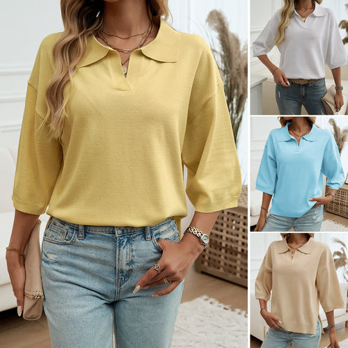 Damen lässiges Polo-Shirt mit voluminösen Ärmeln und eleganter Schnittführung W&W Mode