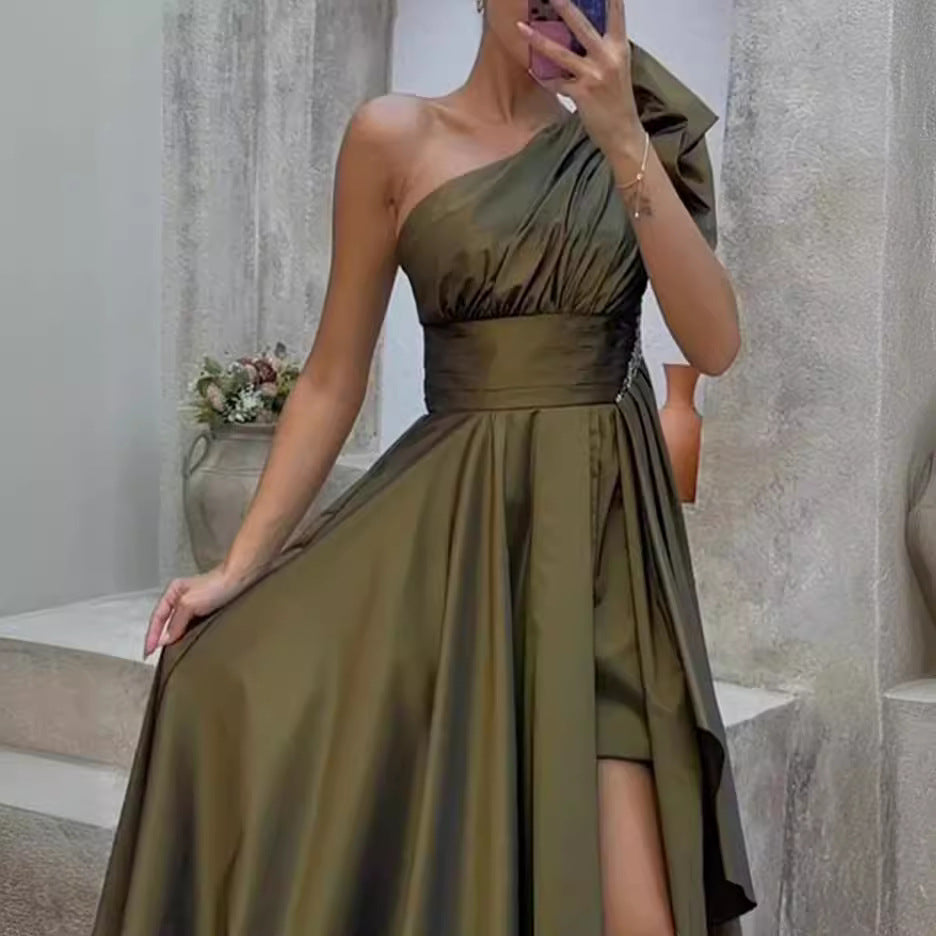 Damen asymmetrisches Maxikleid mit elegantem Schnitt und hohem Schlitz WW