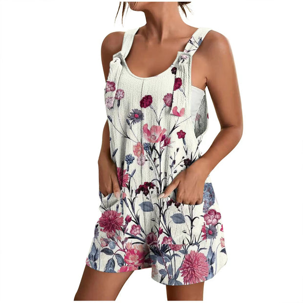 Damen luftiger Overall mit floralen Mustern und praktischen Taschen WW