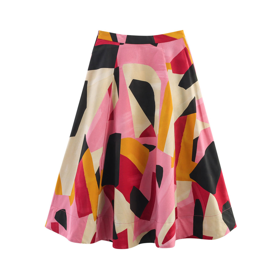 Damen A-Linie Midi-Rock mit stylischem abstraktem Druck WW