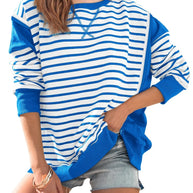 Damen gestreifter Sweatshirt mit übergroßem Schnitt WW