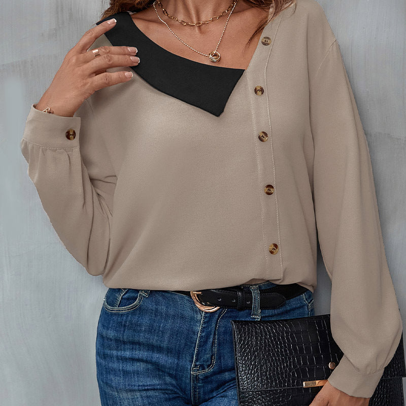 Damen Bluse mit asymmetrischem Kragen und Knopfdetails WW