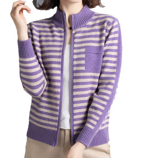Damen Strickjacke mit Stehkragen und Reißverschluss WW