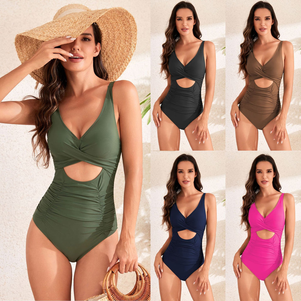 Damen Hochgeschlossen Badeanzug mit Cut-Out-Design und Raffungen WW