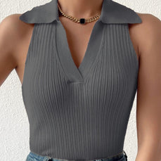 Damen Ärmelloses Strickoberteil mit modischem Kragen und Rippstruktur WW