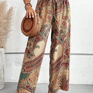 Damen weite Palazzo-Hose mit elastischem Bund und elegantem Paisleymuster WW
