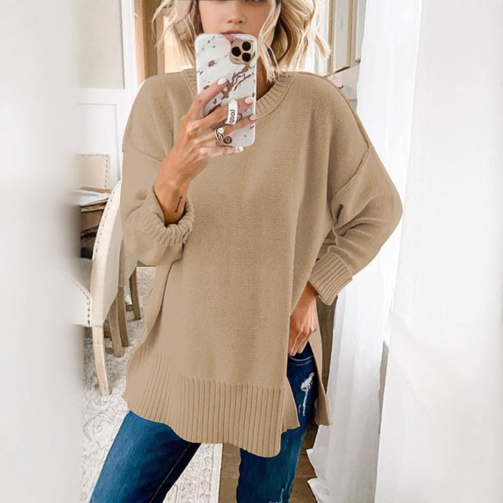 Damen lässiger Pullover mit asymmetrischem Saum und strukturiertem Rippdesign W&W Mode