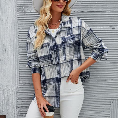 Damen lässige Flanellhemdjacke mit karriertem Design und praktischen Brusttaschen W&W Mode