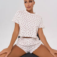 Damen Pyjama-Set mit verspieltem Herzmotiv und elastischem Bund WW